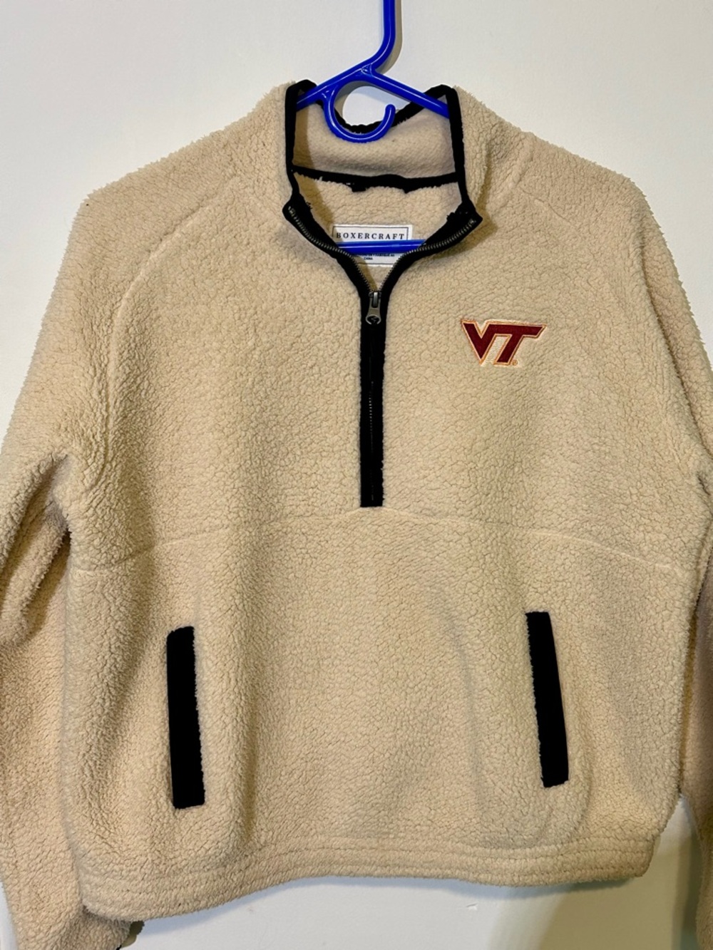 Virginia Tech boxercraft Cream Sherpa 1/4 Zip Pullover